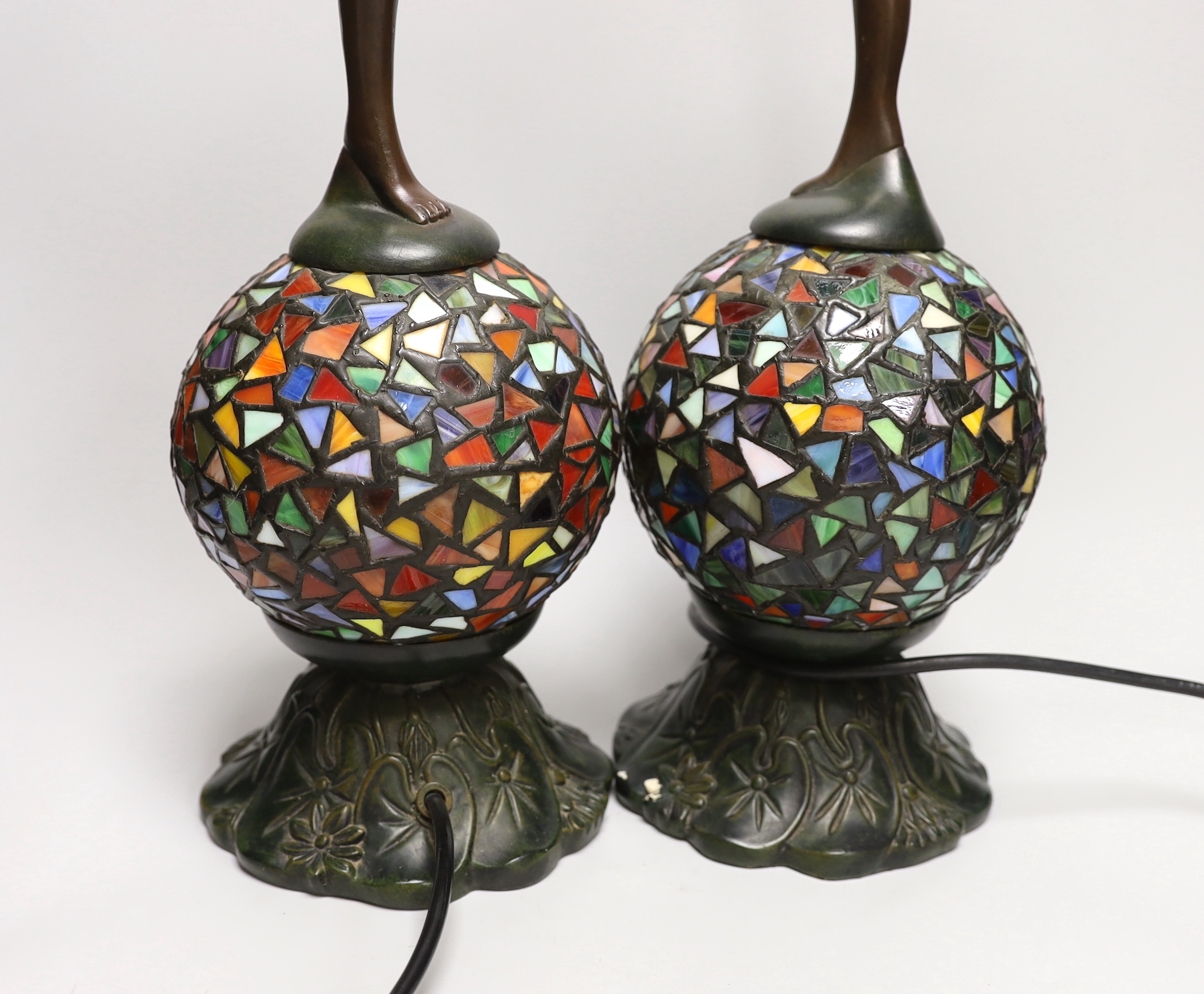 A pair of Tiffany-style bronzed resin figural table lamps 51cm